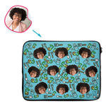 Load image into Gallery viewer, blue Gardening laptop sleeve personalized with photo of face printed on them
