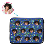 Load image into Gallery viewer, darkblue Gardening laptop sleeve personalized with photo of face printed on them
