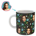 Load image into Gallery viewer, dark Gardening mug personalized with photo of face printed on it
