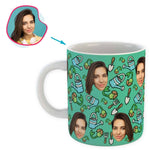 Load image into Gallery viewer, mint Gardening mug personalized with photo of face printed on it
