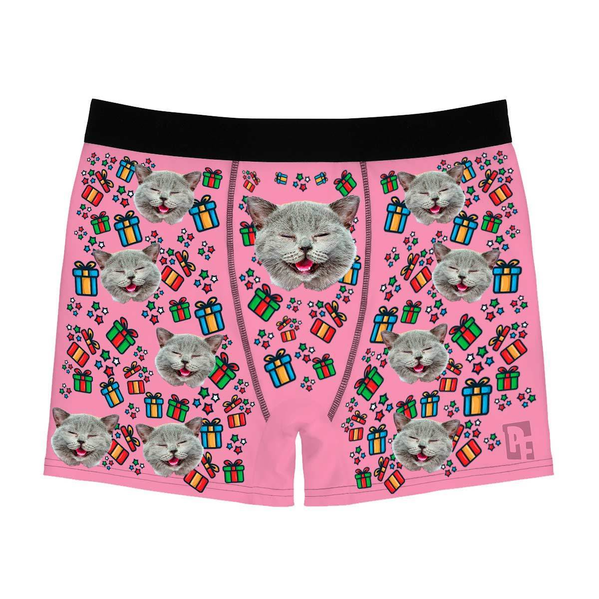 Pink Gift Box men's boxer briefs personalized with photo printed on them