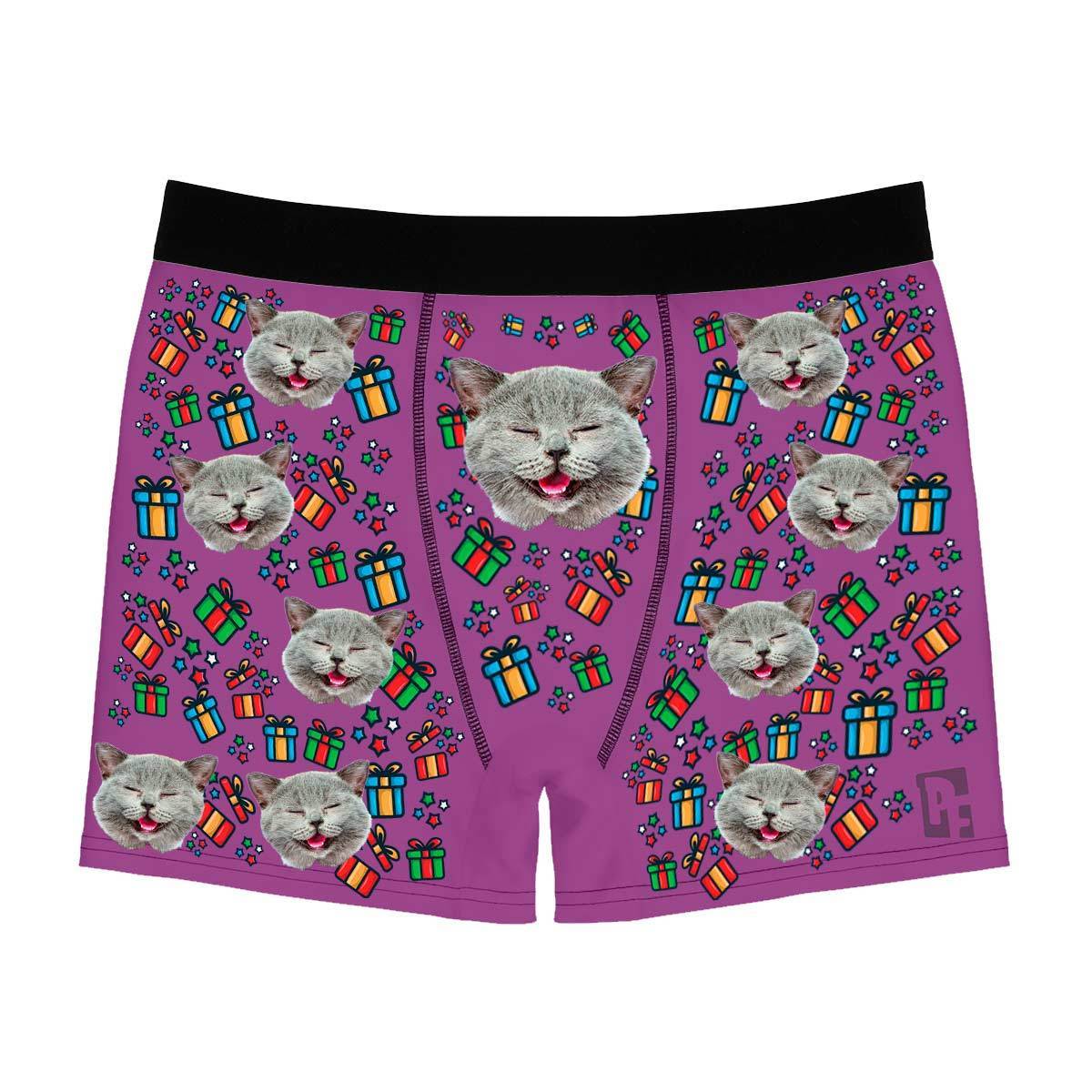 Purple Gift Box men's boxer briefs personalized with photo printed on them