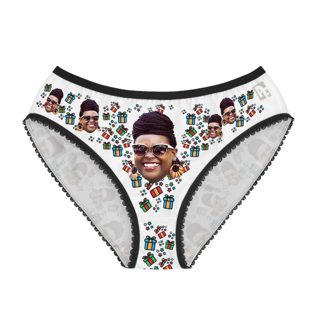 White Gift Box women's underwear briefs personalized with photo printed on them