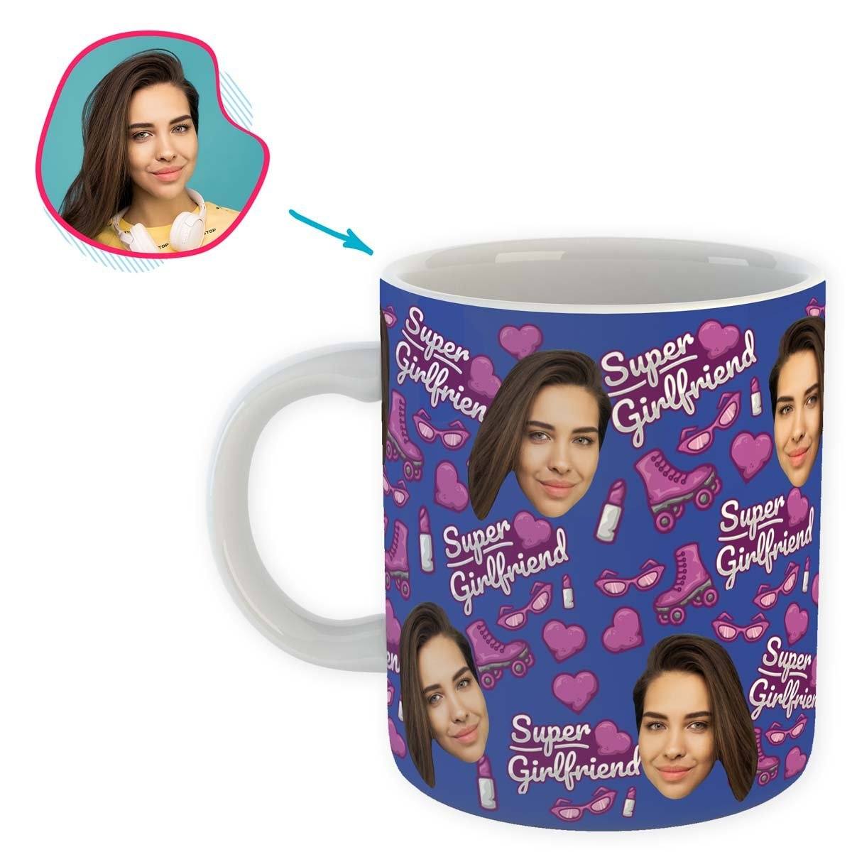 Darkblue Girlfriend personalized mug with photo of face printed on it