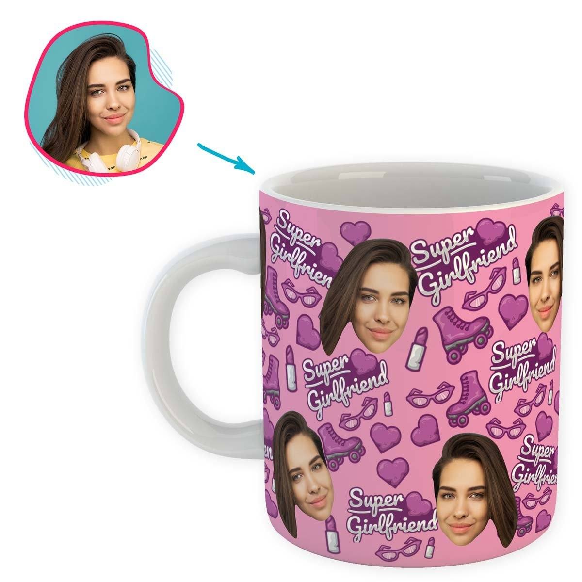Pink Girlfriend personalized mug with photo of face printed on it