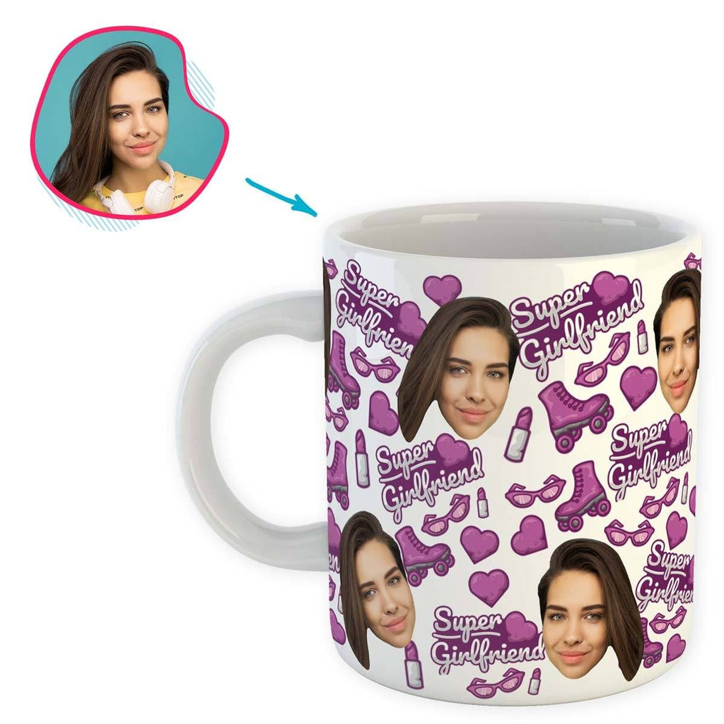 White Girlfriend personalized mug with photo of face printed on it
