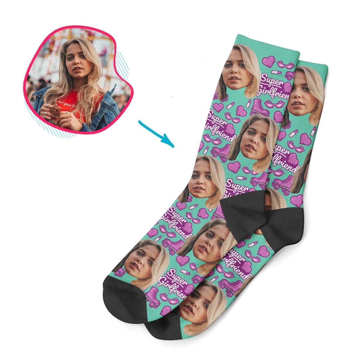 Mint Girlfriend personalized socks with photo of face printed on them