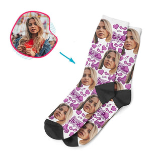 White Girlfriend personalized socks with photo of face printed on them