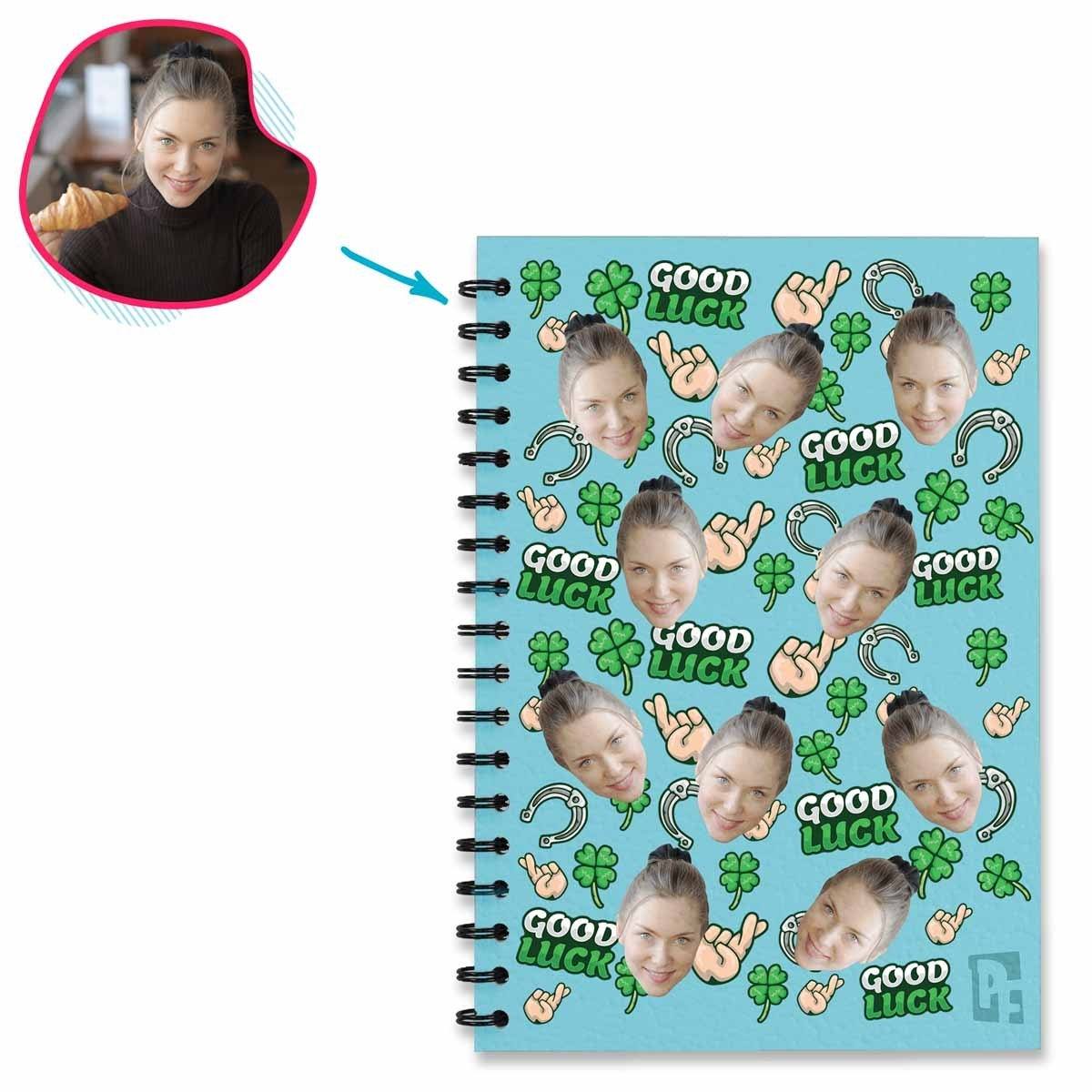 Blue Auntie personalized notebook with photo of face printed on them