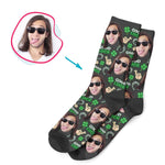 Load image into Gallery viewer, Dark Good Luck personalized socks with photo of face printed on them
