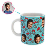 Load image into Gallery viewer, blue Gym &amp; Fitness mug personalized with photo of face printed on it
