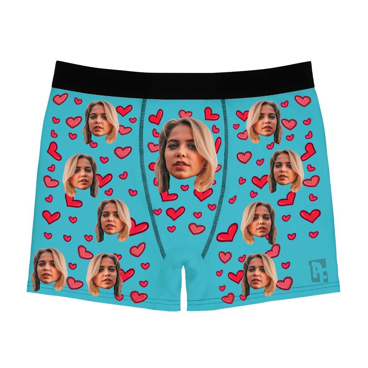 Mint Heart men's boxer briefs personalized with photo printed on them