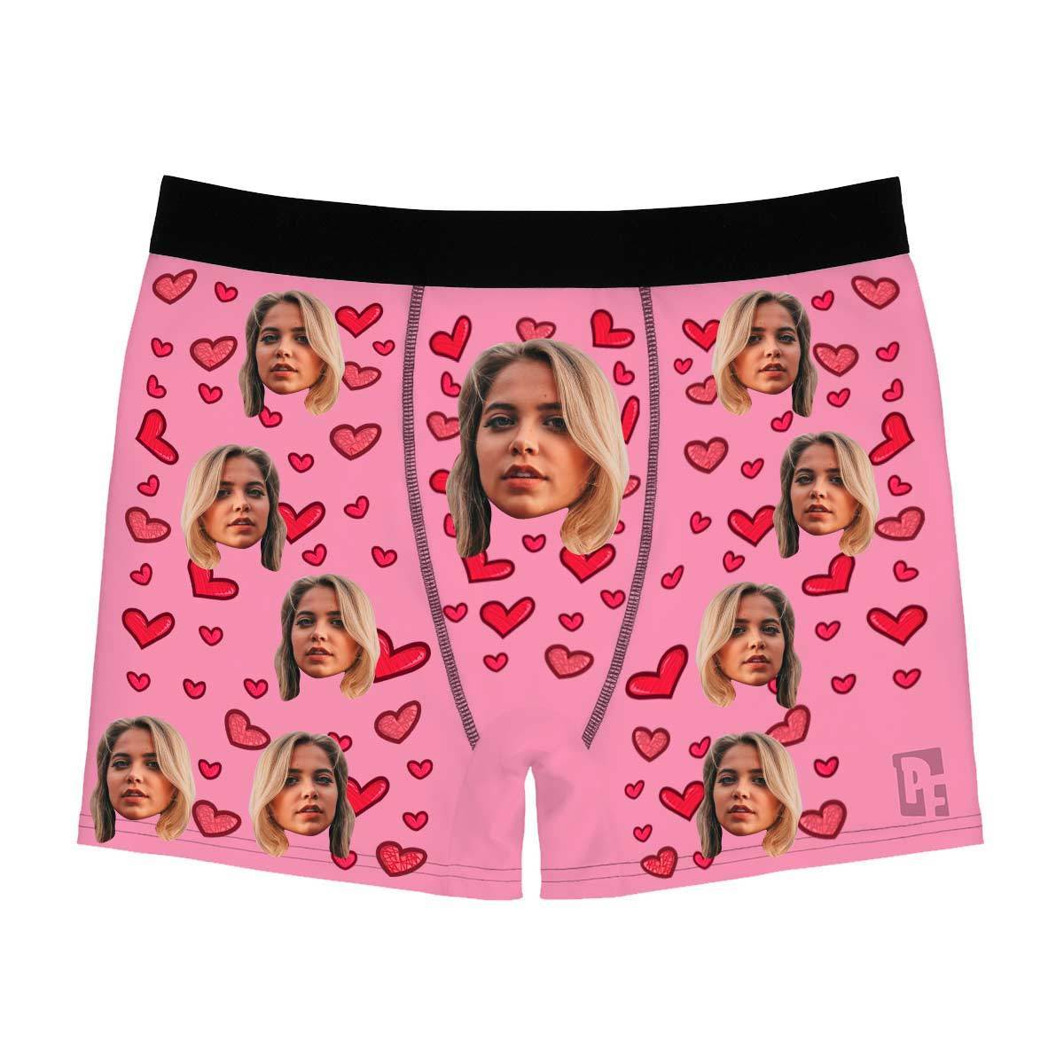 Red Heart men's boxer briefs personalized with photo printed on them