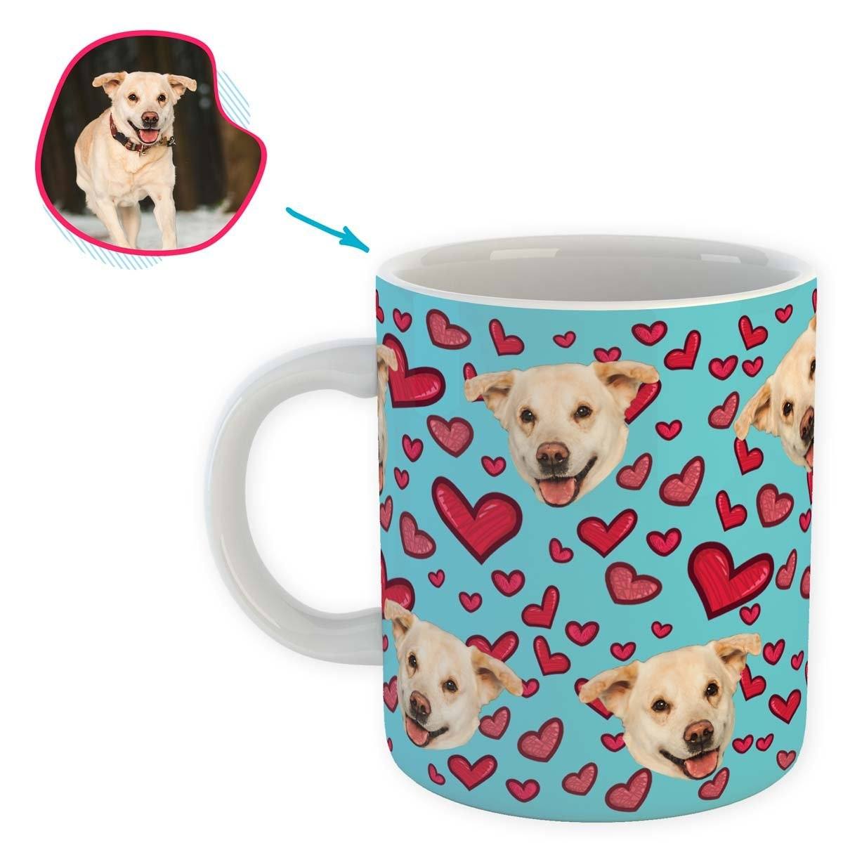 blue Heart mug personalized with photo of face printed on it