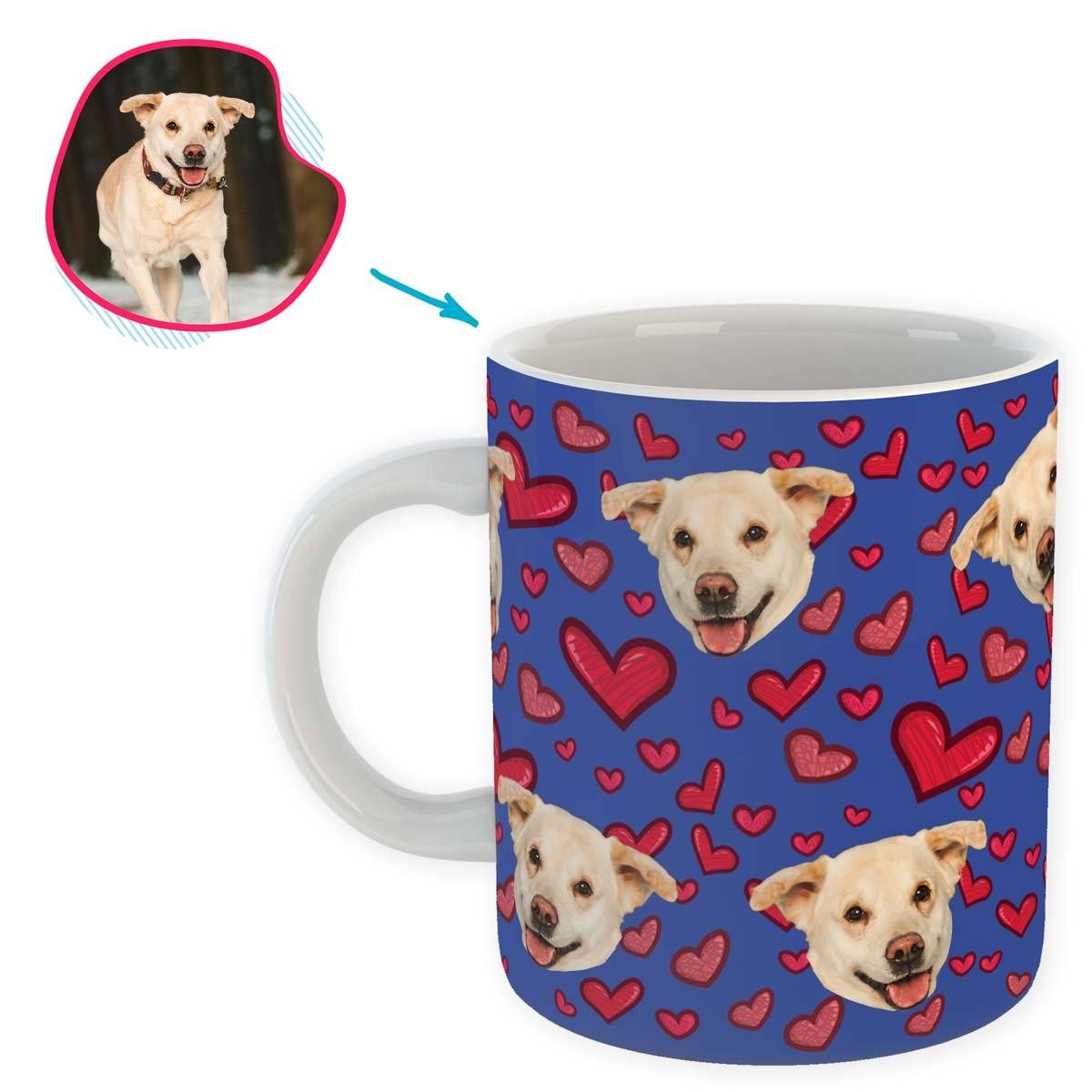 darkblue Heart mug personalized with photo of face printed on it