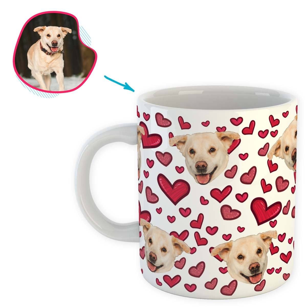 white Heart mug personalized with photo of face printed on it