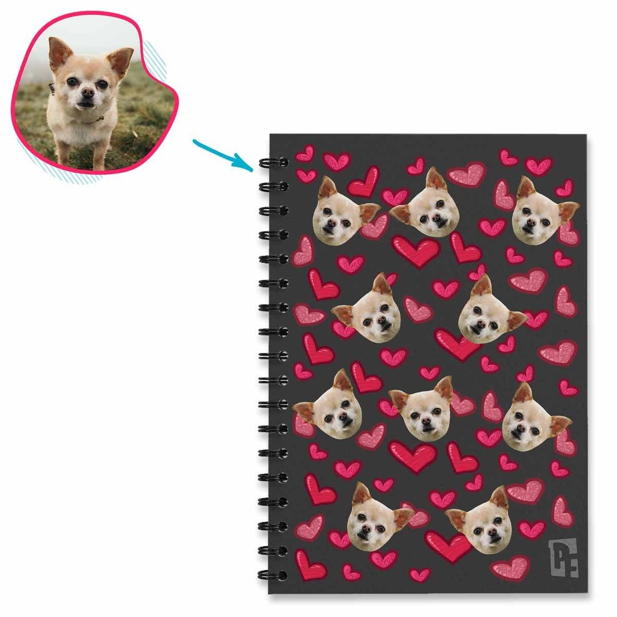 dark Heart Notebook personalized with photo of face printed on them