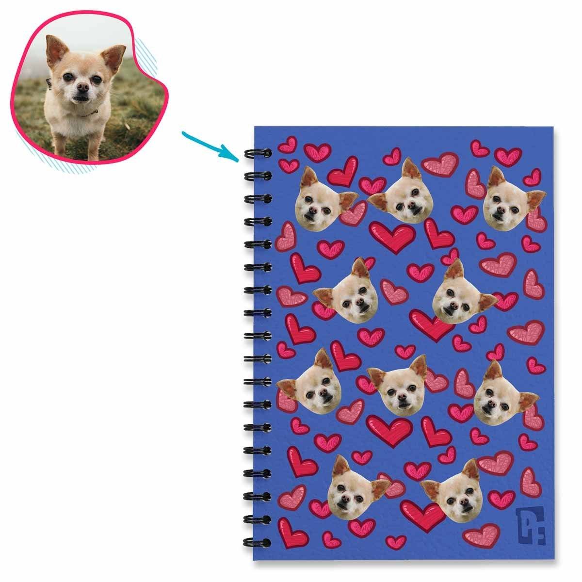 darkblue Heart Notebook personalized with photo of face printed on them