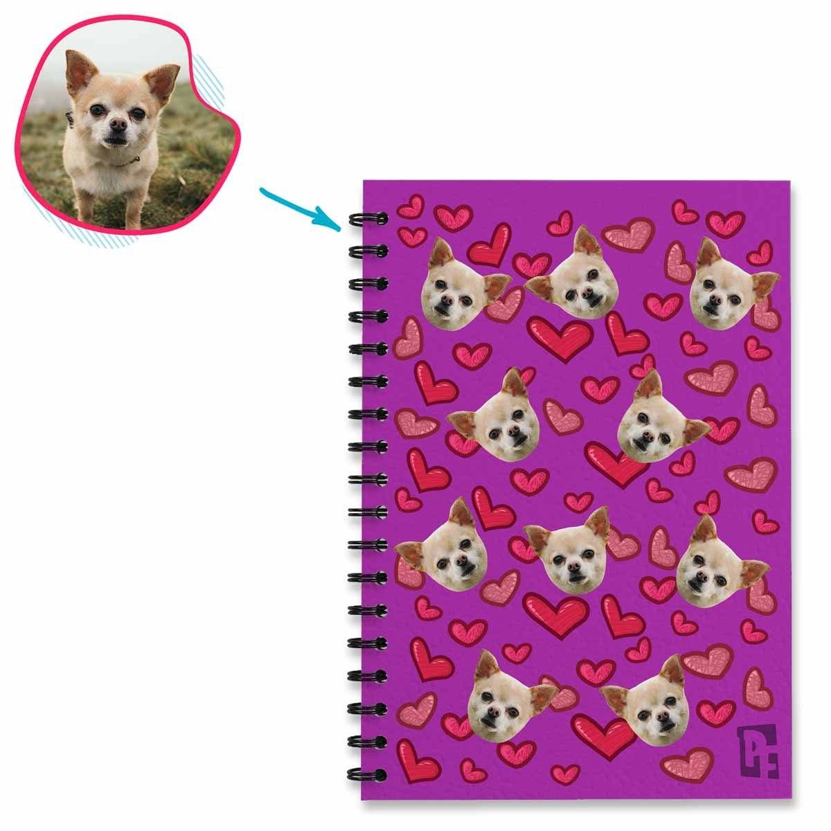 purple Heart Notebook personalized with photo of face printed on them
