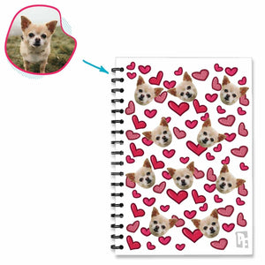 white Heart Notebook personalized with photo of face printed on them