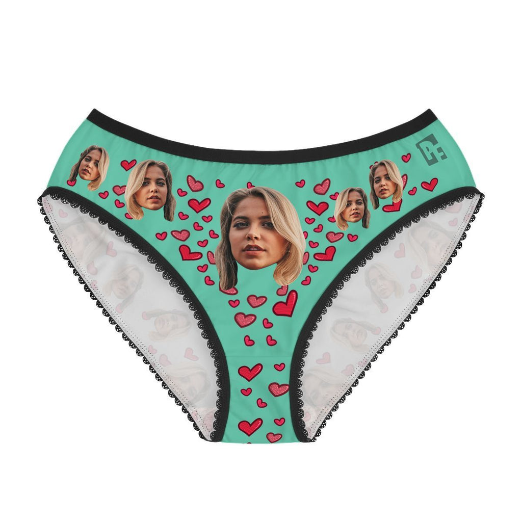 Mint Heart women's underwear briefs personalized with photo printed on them