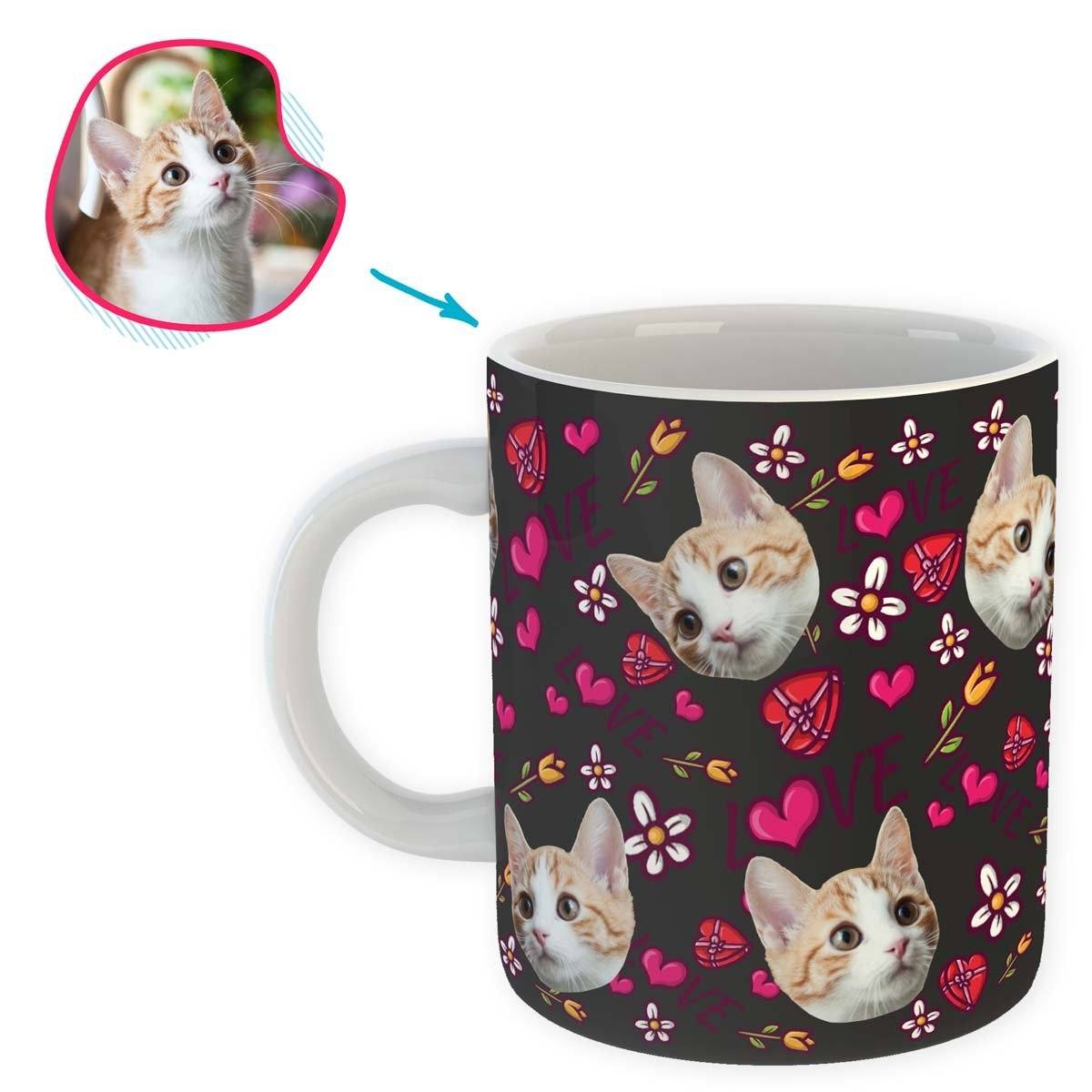 dark Hearts and Flowers mug personalized with photo of face printed on it
