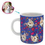 Load image into Gallery viewer, darkblue Hearts and Flowers mug personalized with photo of face printed on it
