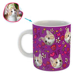 Load image into Gallery viewer, purple Hearts and Flowers mug personalized with photo of face printed on it
