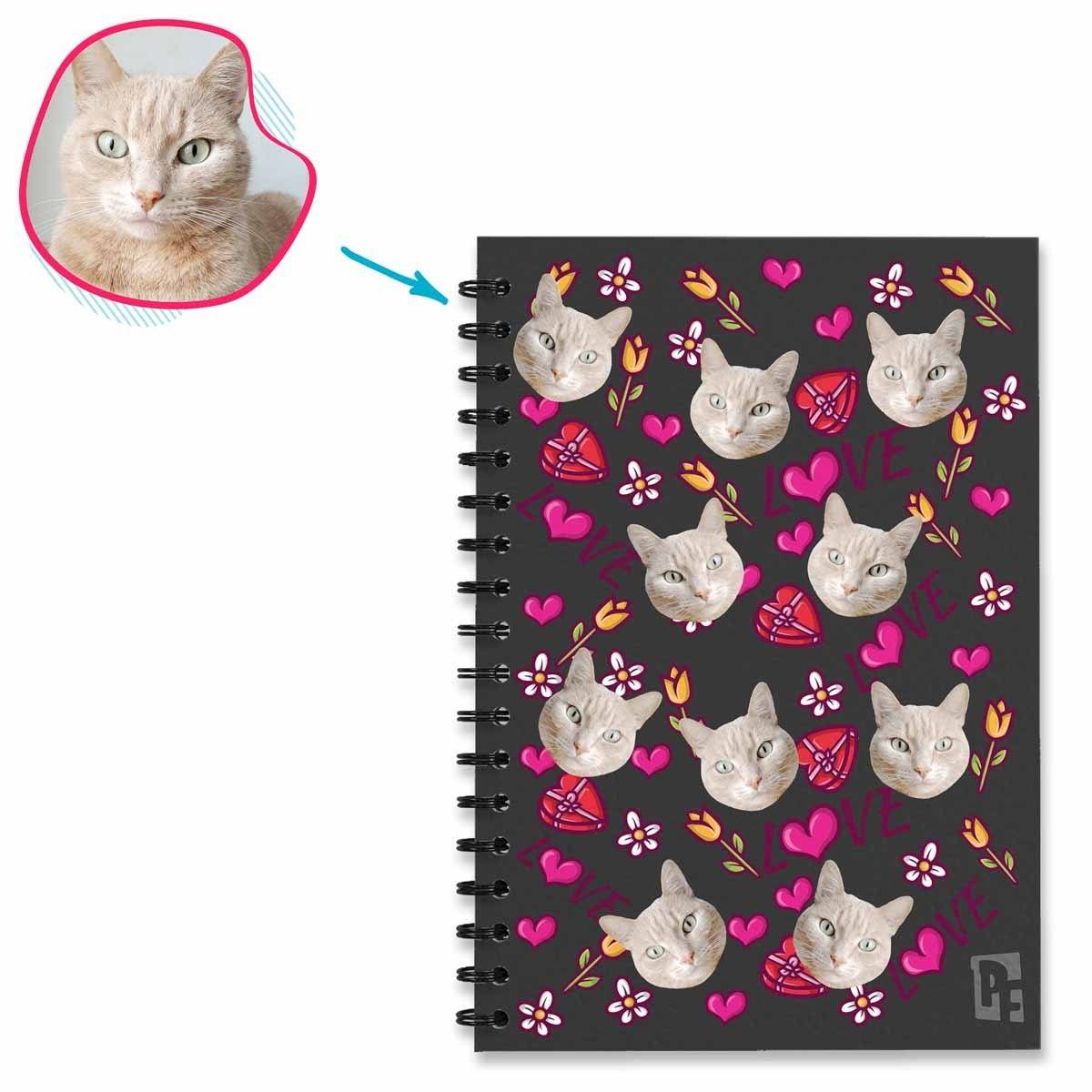 dark Hearts and Flowers Notebook personalized with photo of face printed on them