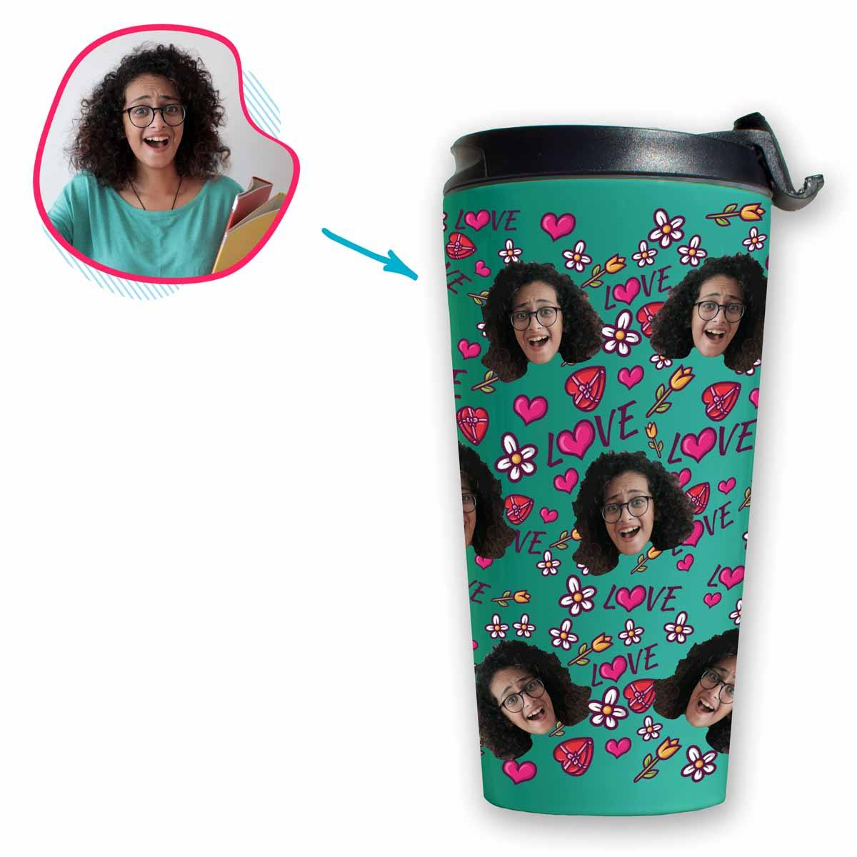 Hearts and Flowers Personalized Travel Mug