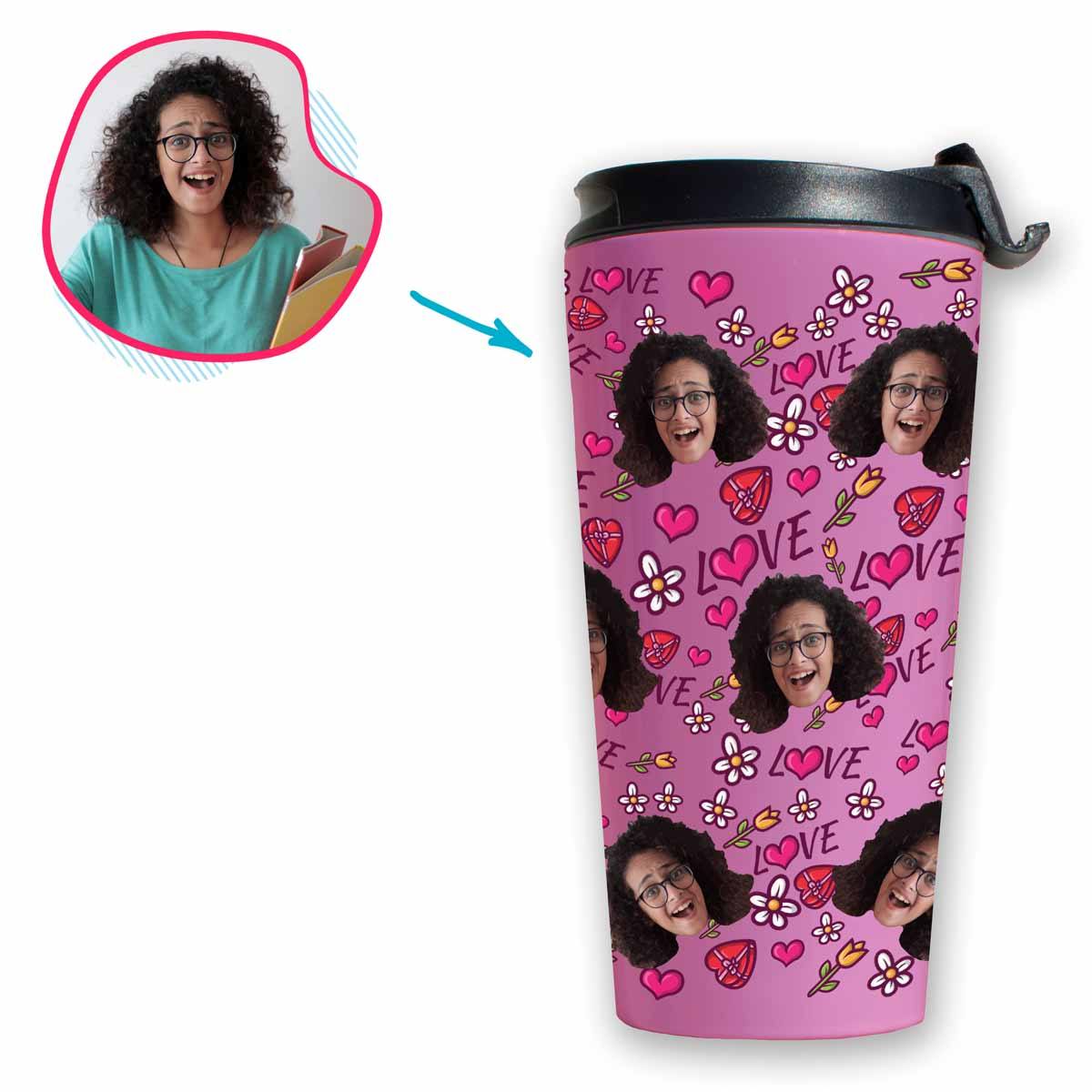 Hearts and Flowers Personalized Travel Mug