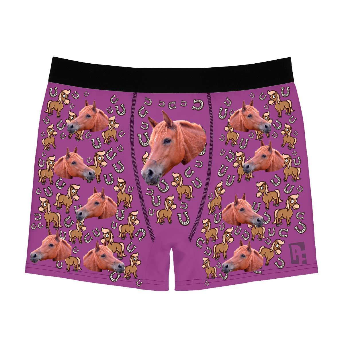 Purple Horse men's boxer briefs personalized with photo printed on them