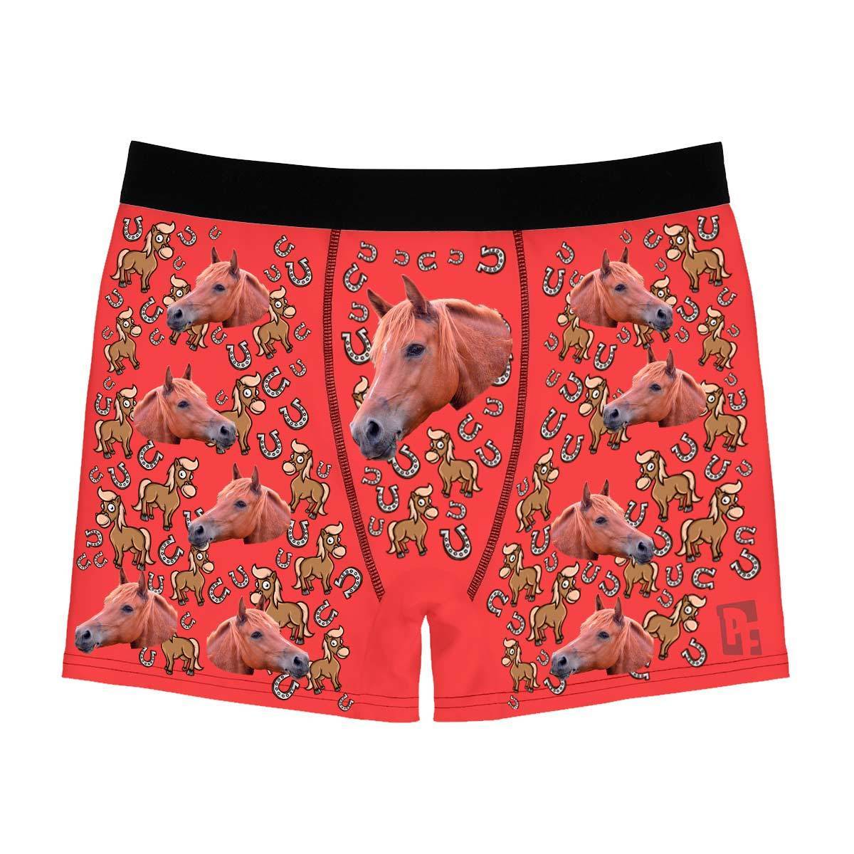 Red Horse men's boxer briefs personalized with photo printed on them