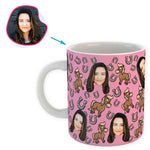 Load image into Gallery viewer, pink Horse mug personalized with photo of face printed on it

