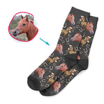 Load image into Gallery viewer, dark Horse socks personalized with photo of face printed on them
