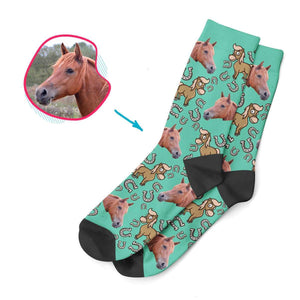 mint Horse socks personalized with photo of face printed on them