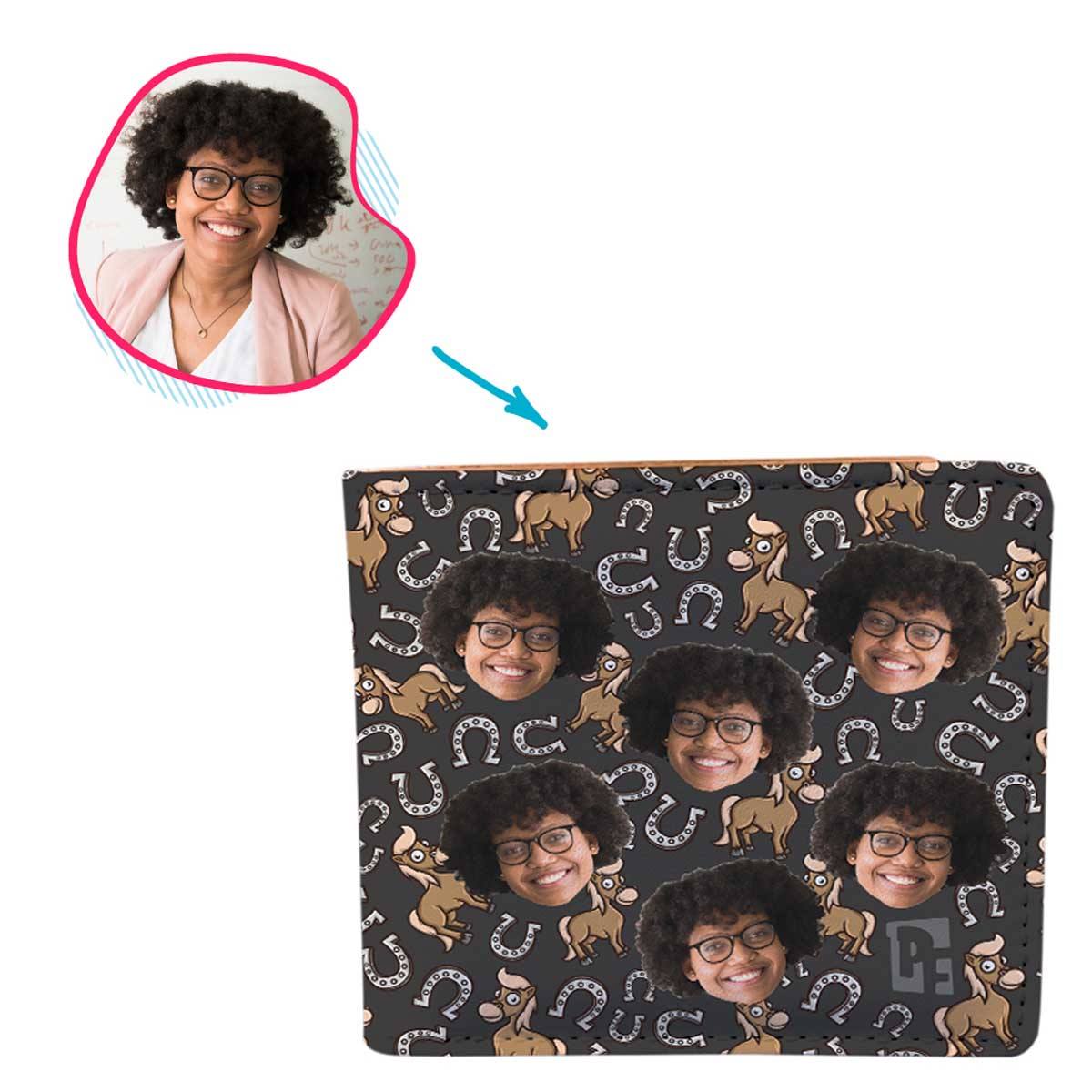 dark Horse wallet personalized with photo of face printed on it