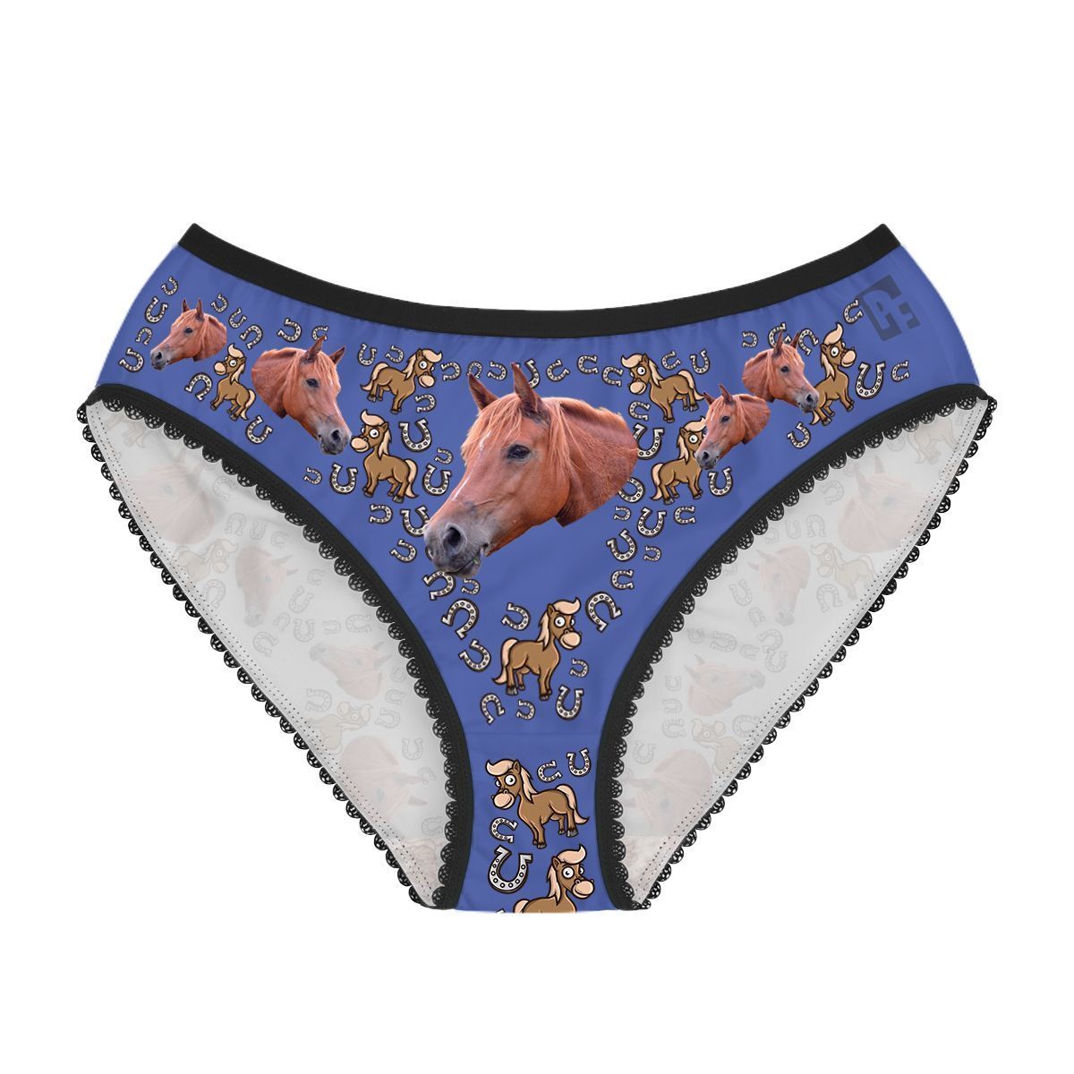 Darkblue Horse women's underwear briefs personalized with photo printed on them