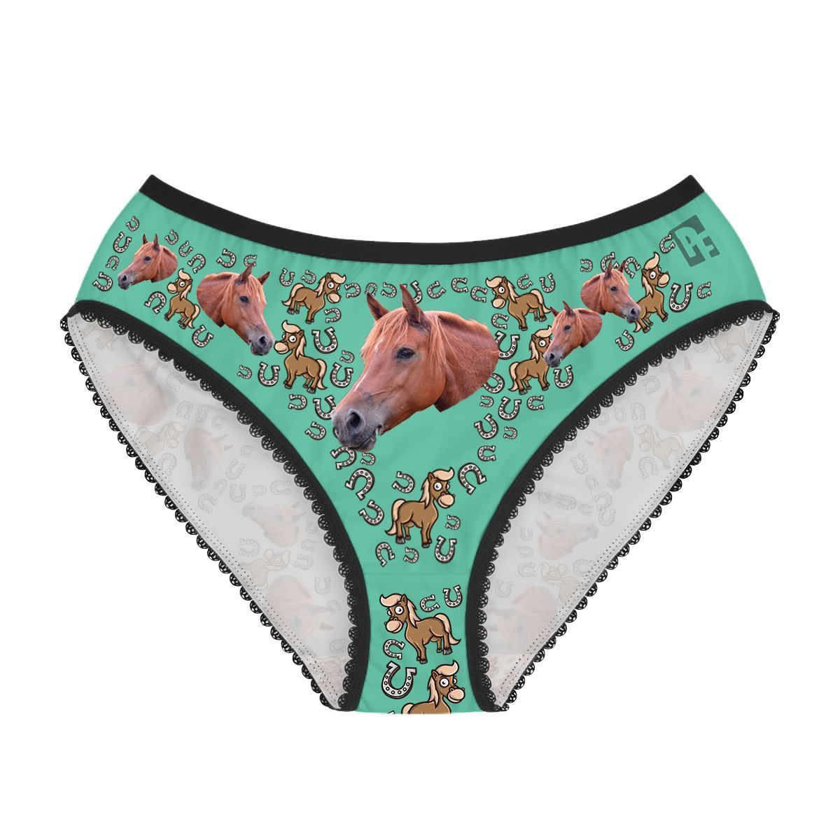 Mint Horse women's underwear briefs personalized with photo printed on them