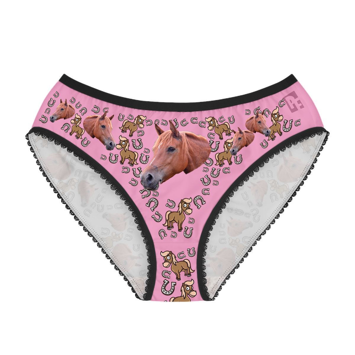 Pink Horse women's underwear briefs personalized with photo printed on them