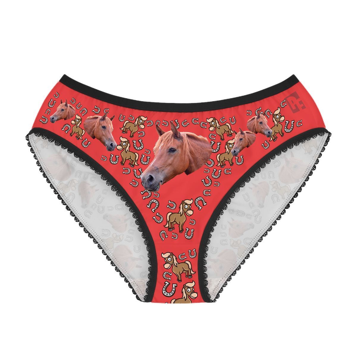 Red Horse women's underwear briefs personalized with photo printed on them