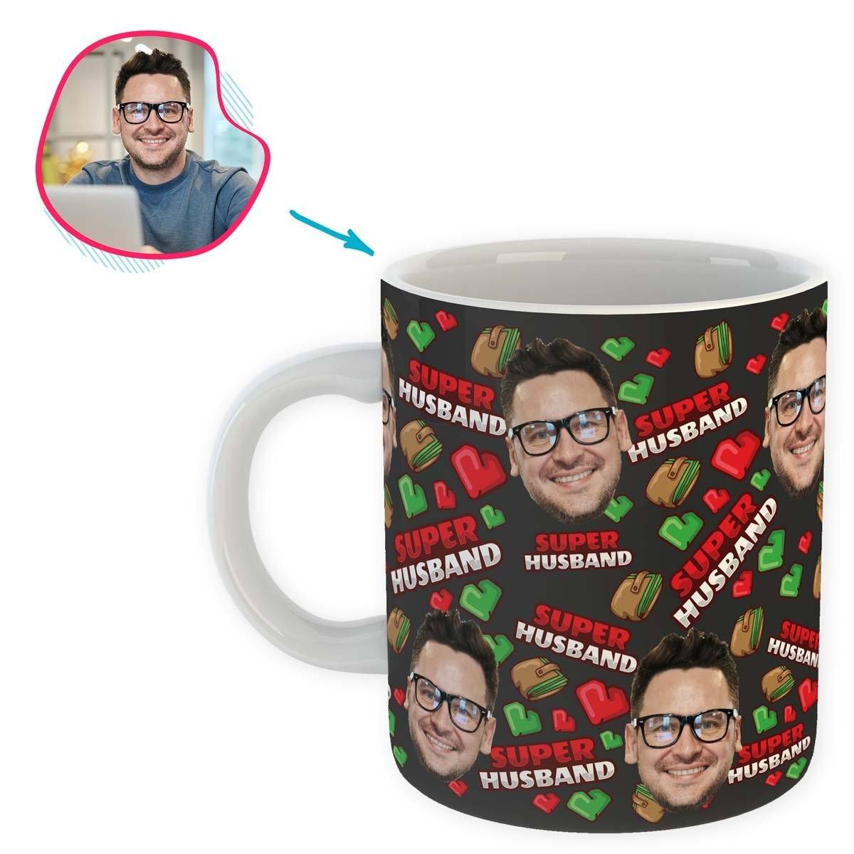 Dark Husband personalized mug with photo of face printed on it