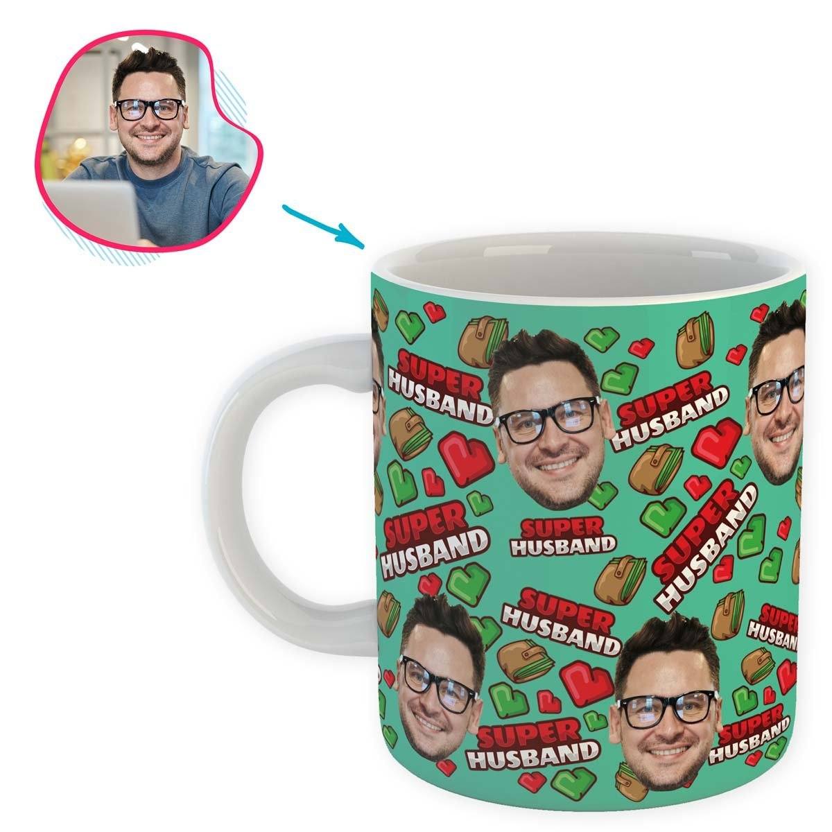 Mint Husband personalized mug with photo of face printed on it