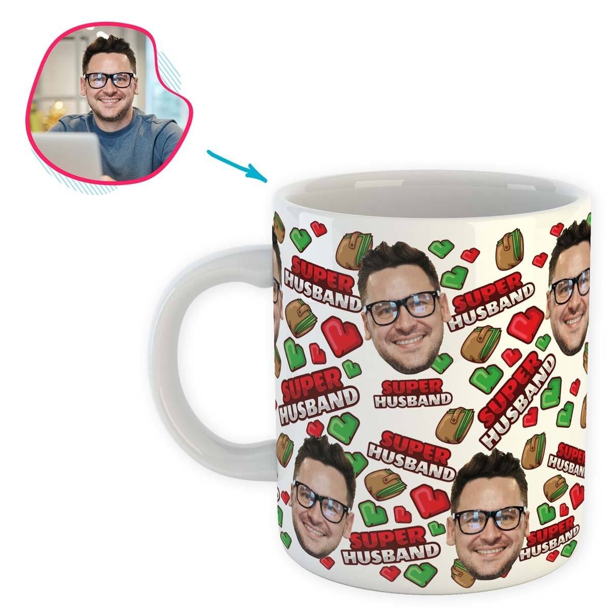 White Husband personalized mug with photo of face printed on it