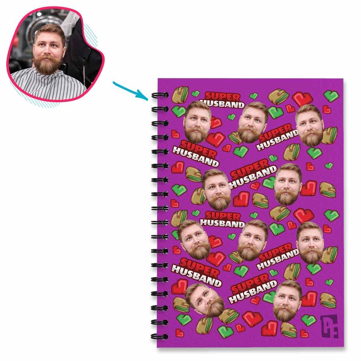 Purple Auntie personalized notebook with photo of face printed on them