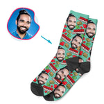 Load image into Gallery viewer, Mint Husband personalized socks with photo of face printed on them
