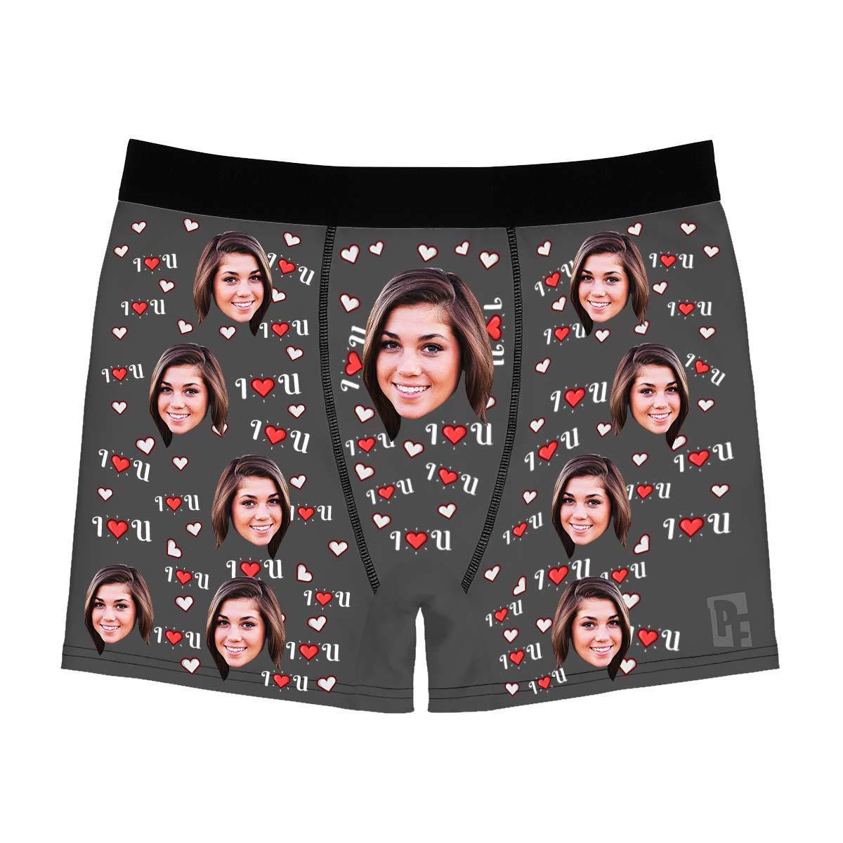 Dark I <3 You men's boxer briefs personalized with photo printed on them