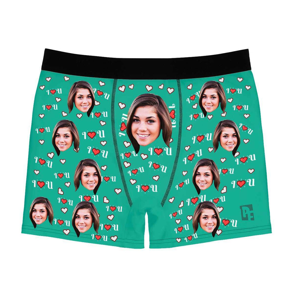 Mint I <3 You men's boxer briefs personalized with photo printed on them