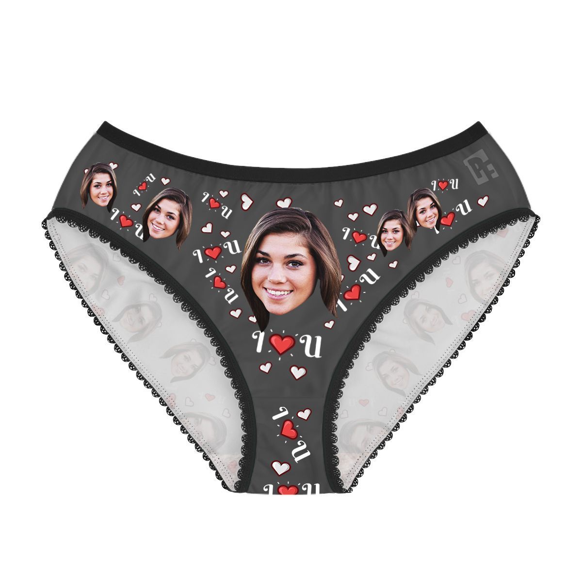 Dark I <3 You women's underwear briefs personalized with photo printed on them