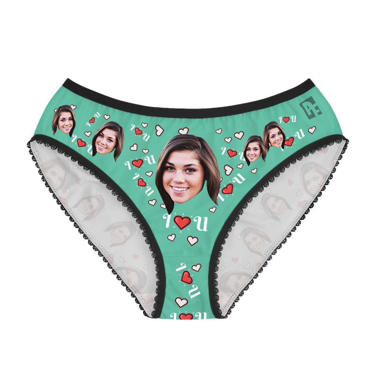Mint I <3 You women's underwear briefs personalized with photo printed on them